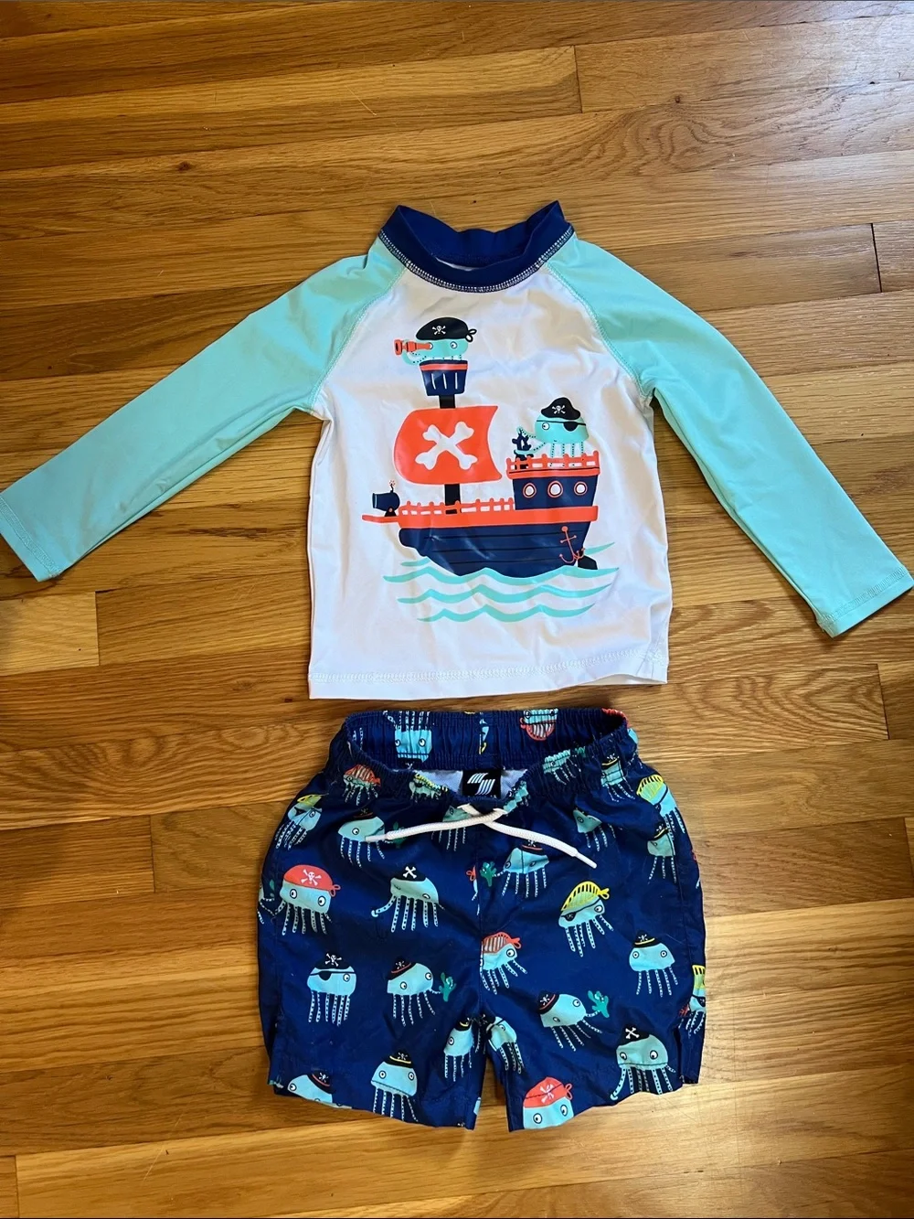 Kids Pirate Rash Guard Set - Light Blue & Navy